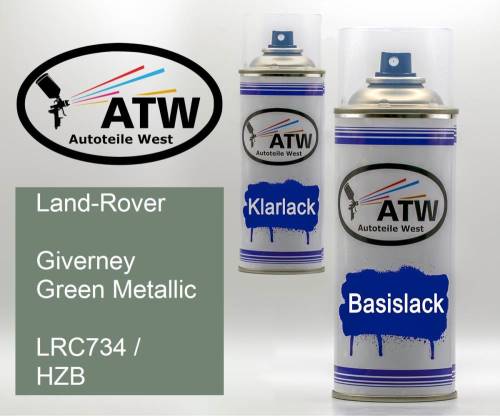 Land-Rover, Giverney Green Metallic, LRC734 / HZB: 400ml Sprühdose + 400ml Klarlack - Set, von ATW Autoteile West.